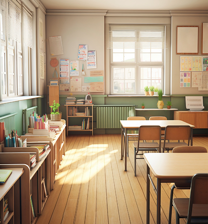Sunlit classroom interior